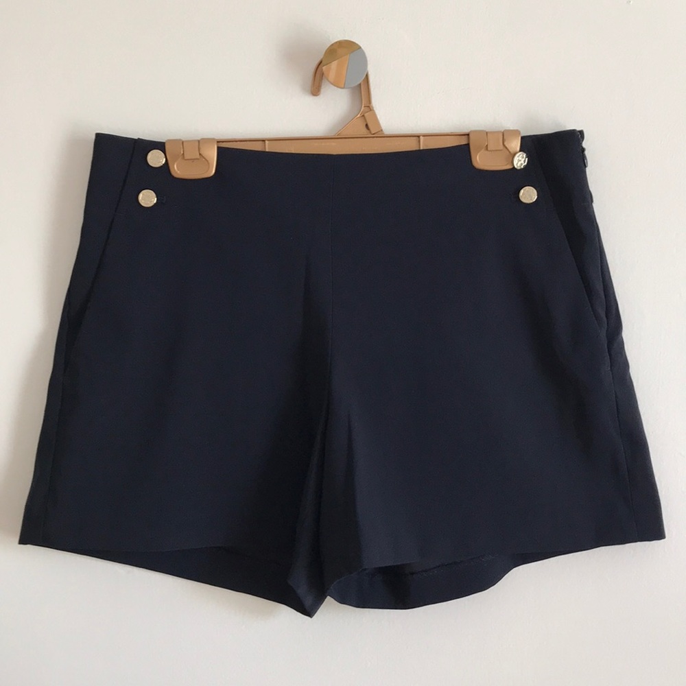Ann Taylor Navy Relaxed Side Button Shorts